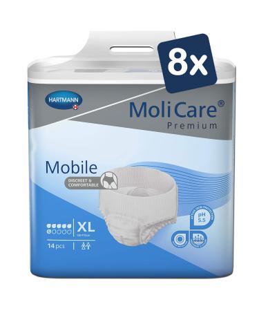 Molicare Premium Mobile disposable pants: discrete use with incontinence for women and men 6 drops sizeXL (130-170 cm hip size) 8x14 pieces XL (112 pieces)