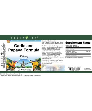 Garlic and Papaya Formula - 450 mg (100 Capsules ZIN: 513967) - Buy Online on GoSupps.com