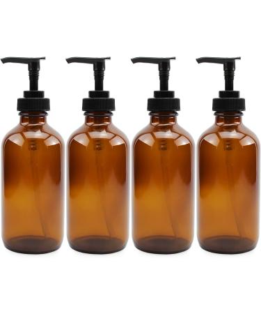 8oz Amber Glass Pump Bottles (4-Pack) - Boston Round for Lotion - Black Plastic Pumps - Empty - Buy Online on GoSupps.com