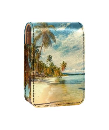 Travel Lipstick Organizer Case Lipstick Case Portable Makeup Bag With Mirror Beach Sea View Sky Tropical C813i1izyl