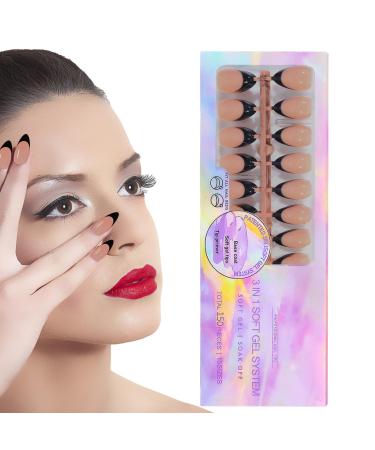 Black Tip Press On Nails Short | Wearable French Tip Nail Kit With No Trace - Nail Decoration Kits For Beginners Hobbyists Enthusiasts Professionals French Black Wear 15