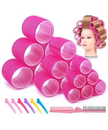 Self Grip Hair Curler Rollers Set 31Pcs Hair Roller For Long Medium Short Thick Fine Thin Hair Bangs Volume Rose red Hair Curlers Set With 18 Rollers 12 Duckbill Clips 1 Comb 3 Sizes Salon Hair Dressing Roller