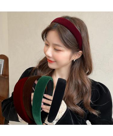 Velvet Wide Headbands for Women - Set of 4 Soft No Slip Headbands in Black, Red, Brown, Green - Thin Hair Accessories - Perfect Christmas Gift for Women and Girls - Buy Online on GoSupps.com