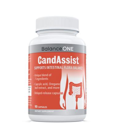 CandAssist by Balance ONE - Supports Healthy Digestion & Intestinal Flora Balance - Caprylic Acid, Oregano, Berberine - Delayed Release Capsules - Vegan, Non-GMO - 30 Day Supply