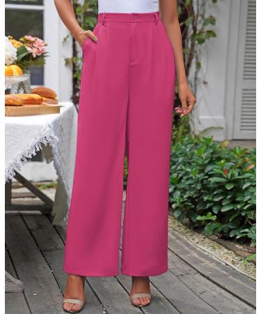 Vetinee High Waisted Wide Leg Dress Pants for Women - Magenta, Size L | Business Office Trousers with Pockets - Buy Online on GoSupps.com