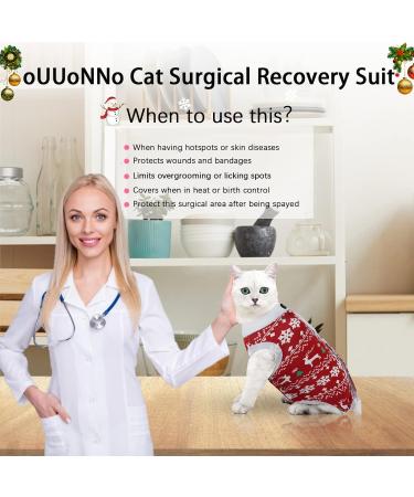 Ouuonno Cat Wound Recovery Suit - Ideal for Abdominal Wounds & Skin Diseases | Post-Surgery Pajama for Cats | E-Neck Band Alternative (Large Christmas Edition) - Buy Online on GoSupps.com