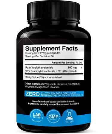 Palmitoylethanolamide Pea Supplement 600 mg | Micronized & Highly Purified | 120 Capsules | Made in USA | Optimal Bioavailability for Men & Women - Buy Online on GoSupps.com