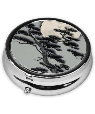 Pine Tree Under The Moon Round Pill Box - 3 Compartment Travel Organizer for Medications | Portable Pill Holder - Buy Online on GoSupps.com