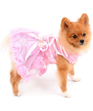 PAIDEFUL Luxury Pet Wedding Dress for Small Dog Girls | Rose Flower Lace Tutu Skirt with Silky Bow | Birthday Party Dog Clothes in Pink - Size XL - Buy Online on GoSupps.com