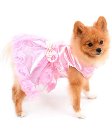 Luxury Paidful Pet Dress for Small Dogs & Cats - Summer Wedding Tutu Lace & Bowknot Perfect Birthday Party Outfit for Chihuahuas | Pink 25cm - Buy Online on GoSupps.com