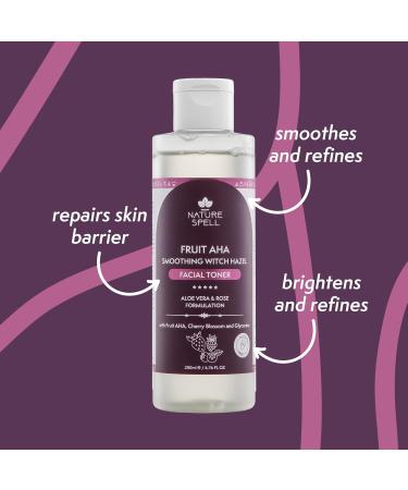 Nature Spell Witch Hazel Facial Toner With Fruit Alpha Hydroxy Acids Cherry Blossom Aloe Vera & Rose Water 200 Ml - Smoothing Facial Toner With Natural Aha'S - Alcohol Free Formulation - Buy Online on GoSupps.com