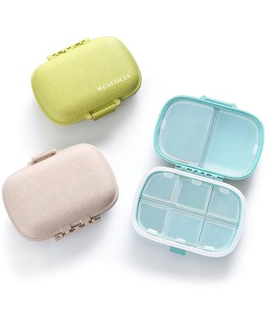 3 Pack 8 Compartments Travel Pill Organizer Moisture Proof Small Pill Box for Pocket Purse Daily Pill Case Portable Medicine Vitamin Holder Container (Blue+Green+Khaki) Blue, Green, Khaki