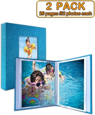 Small Brag Book Photo Album 4x6 - 2 Pack Blue Fabric | Linen Cover, Clear Pages, Front Window | Holds 52 Photos | Perfect for 4x6 Photos - Buy Online on GoSupps.com