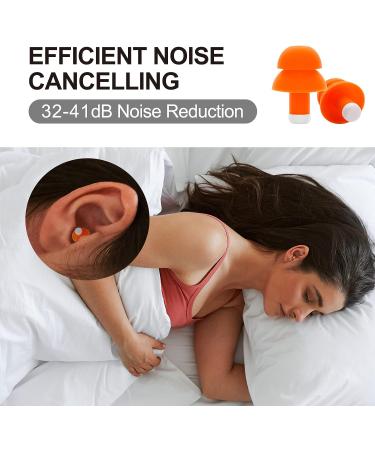 Silicone Soft Ear Plugs for Side Sleepers - 32dB Noise Reduction, Reusable Washable - 3 Pairs for Sleep, Work, Study, Snoring, and Travel | Orange - Buy Online on GoSupps.com