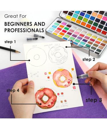 Grabie Watercolor Paint Set - 100 Colors with Water Brush Pens and Drawing Pencil - Ideal Starter Kit for Kids and Adults - Art Supplies for Watercolor Painting - Buy Online on GoSupps.com