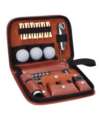 Jiskan Golf Gifts for Men and Women Golf Accessories Set with Hi-End Case Golf Balls Rangefinder Golf Tees Brush Multifunctional Divot Knife Scorer Golf Ball Clamp JIS-GF01