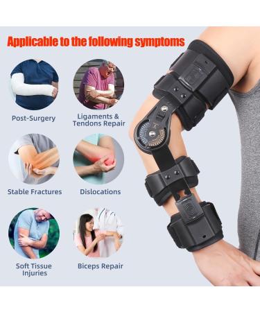 Hinged Adjustable Elbow Brace for Post-Surgery Recovery | ROM Arm Injury Support with Sling Stabilizer - Left Arm - Buy Online on GoSupps.com