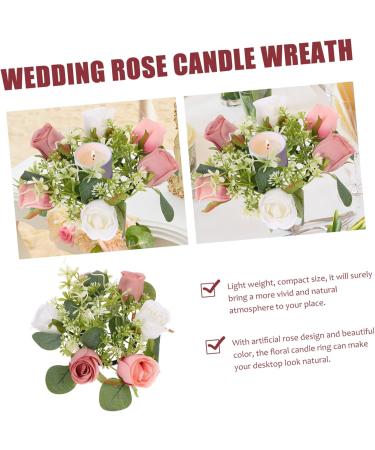 LIFKICH Rose Garland Candle Holder Rings Candlesticks Taper Candle Holders Artificial Floral Candle Wreath Wedding Gift Candle Wreath for Home European Style Decorations Silk Flower Picture 2 23.00X23.00X8.00CM - Buy Online on GoSupps.com