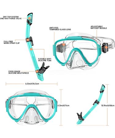 Adult & Youth Snorkel Set - Anti-Leak, Anti-Fog Dry Mask for Snorkeling, Swimming & Diving - Green - Buy Online on GoSupps.com