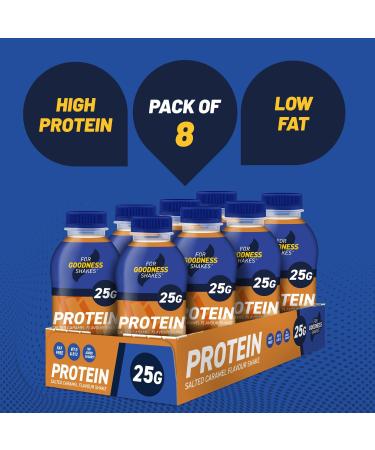 For Goodness Shakes Salted Caramel Drink High Protein Fat-Free Ready-To-Drink 25g Protein Vitamin D & B-12 No Added Sugar Low Calorie 195 Kcal Suitable For Breakfast Pre Post Workout 8x435ml - Buy Online on GoSupps.com