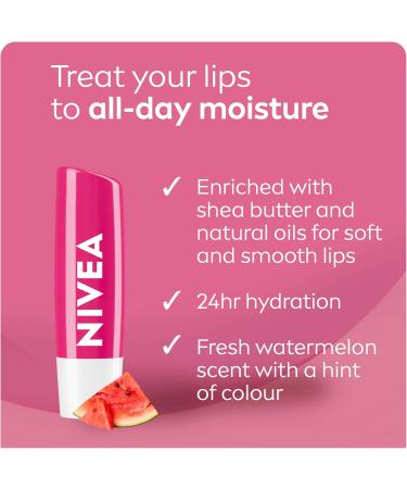NIVEA Watermelon Shine Lip Balm (2 X 4.8g) | Subtle Pink Tinted Lip Care 24H Hydration - Buy Online on GoSupps.com