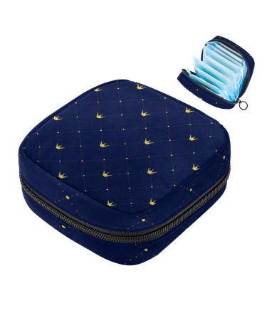 Sweet crown vintage blue checkered ladies tiebasche Large menstrual cup pocket with zipper period pads bag storage panty
