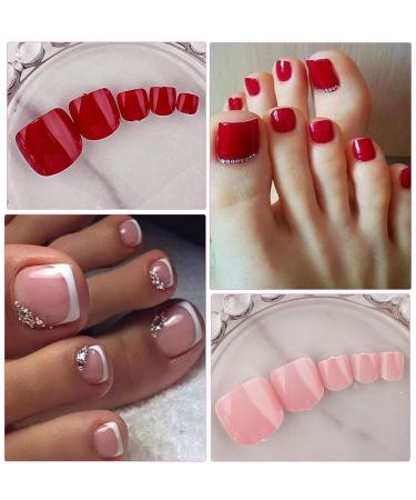 576pc Colored Press on Toenails Short Square Fake Toe Nails - LoveOurHome Glossy Full Cover Artificial False Toenail French Pedicure Decor - 24 Colors for Women & Teens - Buy Online on GoSupps.com