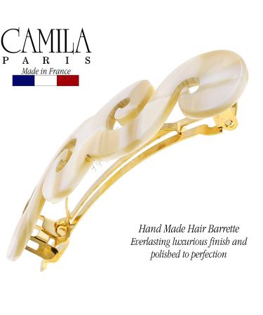 Camila Paris CP3169 Handmade French Hair Barrette Clip - White/Gold, Strong Hold Grip for Women/Girls, No Slip/Durable Styling Accessory - Made in France - Buy Online on GoSupps.com