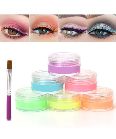 Maydear 6 Colors Water Activated Eyeliner gel Set-UV Blacklight Body Face Paint Makeup   Light Color Set