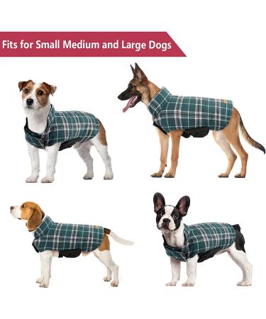 Kuoser Reversible Waterproof Dog Winter Coat - British Style Plaid, Warm & Cozy Jacket for Small Medium Large Dogs (Medium, Green) - Buy Online on GoSupps.com