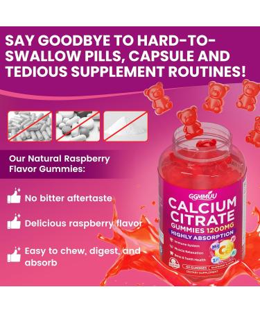 GGMMUU 2 Pack Calcium Citrate Gummies 1200mg High Absorption Calcium Supplements for Women & Men Sugar Free Calcium Gummies for B0ne Muscle & Immune Support Non-GMO Raspberry Flavor 120 Count - Buy Online on GoSupps.com