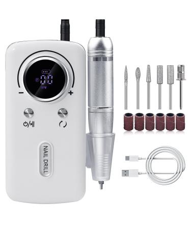 FRUJCDKI Electric Nail Turn 45000RPM Nail Drill Rechargeable Electric Nail File Professional Nail Drill with 6 Drill and Sanding Bands for Acrylics/Gels/Natural Nails (reactionary fig)