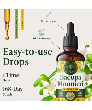 HERBAMAMA Bacopa Monnieri Supplement - Vegan Brain Focus and Clarity Support with Bacopa Extract Tincture - Non-GMO Alcohol & Sugar-Free Brahmi Herb Drops 168-Day Supply 4 Fl Oz (Pack of 1) - Buy Online on GoSupps.com