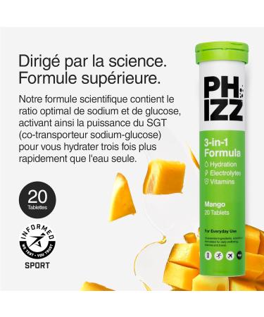 Phizz Electrolytes Multivitamins & Hydration Tablets - 60 Effervescent Rehydration Tablets - 18 Vitamins & Minerals Vitamin C Vegan Vegetarian & Low Calorie (Mango) - Buy Online on GoSupps.com