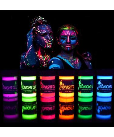 Midnight Glo UV Face & Body Paint Set - Fluorescent Face Paints - Blacklight Reactive - Safe, Washable, Non-Toxic (6 Bottles 0.75 oz. Each) 0.75 Fl Oz (Pack of 6)