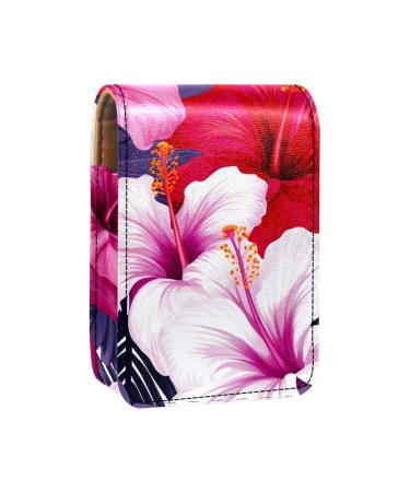 Lipstick Case Leather Lip Gloss Lipstick Organizer with Mirror Mini Lipstick Holder Bag Flower Tropical Flowering H215b7eakw
