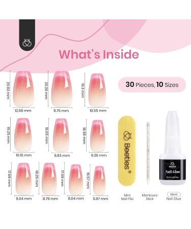 Shop 30 Pcs Beetles Cat Eye Press On Nails - Short Coffin French Fake Nails | Reusable Nail Kit | Perfect for All Seasons & Gifts for Women & Girls - Buy Online on GoSupps.com