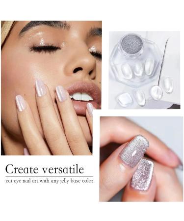 PrettyDiva Cat Eye Nail Powders - Silver White Highlight with Magnet Set - 9D Diamond Art Glitter Chrome Manicure Pigment - Buy Online on GoSupps.com