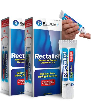 Rectalief 5% Lidocaine Hemorrhoid Cream (Max Non-RX Strength) Reliable-1 Laboratories Soothing Anorectal Numbing Hemorrhoidal Ointment - Pain Itching & Burning Strongest OTC Anal Treatment 2-Pack