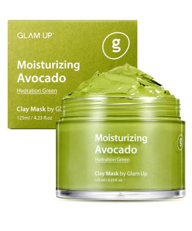 Glam Up - Moisturizing Avocado Clay Mask - Vegan Face Mask, Superfood, 100% hypoallergenic, Deep Hydration and Cleansing Minimizing Pores, Clean Beauty, Face Mask Skincare - (125ml/4.23 Oz) Acne Treatment, Blackhead remover