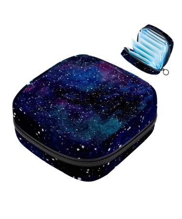 Menstruation pad bag with zipper women's napkin bag tampons collecting bags for women and girls (cosmic colorful galaxy night sky stars cosmos pattern)