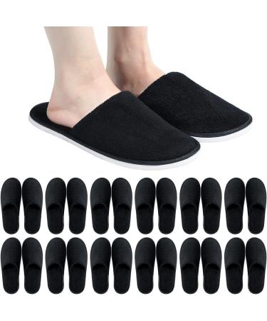 Geyoga 12 Pairs Spa Slippers - Unisex Fluffy Coral Fleece Closed Toe Disposable Slipper for Home & Hotel - Black - Buy Online on GoSupps.com
