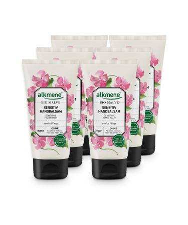 alkmene Organic Mallow Hand Balm - Cream for Sensitive and Dry Hands - Free from Silicones Parabens Mineral Oils PEGs SLS & SLES - Hand Care (6x 75ml)