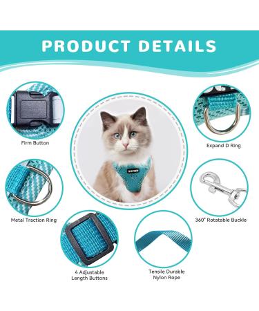 Cat Harness and Lead Set Adjustable Kitten Harness with Collar Pendant Mesh Cat Lead Harness with Reflective Strips Escape-Proof for Large Medium Small Cats Dogs Pets Walking(Blue S) S Blue - Buy Online on GoSupps.com