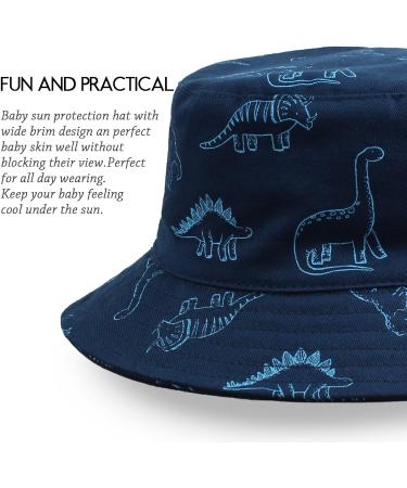 XIAOHAWANG Baby Boy Sun Hat | Dinosaur Bucket Hat for Infant Toddler | Summer Beach Cap 6-12 Months Navy Dinosaur - Buy Online on GoSupps.com
