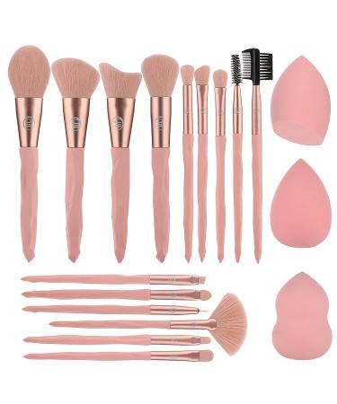 15Pcs Pink Makeup Brushes Premium Synthetic Eyeshadow Foundation Face Blending Blush Concealers Eye Makeup Brushes Set Professional for Women Kids Makeup Brushes Tools Accessories with 3Pcs Sponges