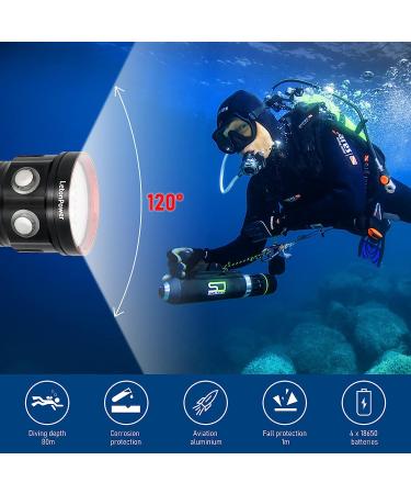 LetonPower 20000Lumen Diving Flashlight | 27 LED Scuba Dive Light | 100m Waterproof Underwater Video Torch | Outdoor Black - Buy Online on GoSupps.com