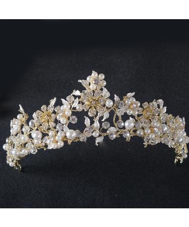 FXmimior Vintage Gold Flower Bead Crystal Tiara Headband for Bridal Wedding - Buy Online on GoSupps.com