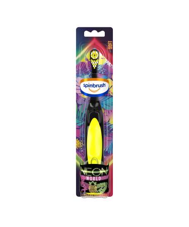 Spinbrush Neon World Kids Toothbrush, Battery-Powered Electric Toothbrush, Soft Bristles, Batteries Included, 1-Count