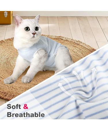 Dotoner Cat Recovery Suit - Surgical Shirt for Abdominal Wounds & E-Collar Alternative - S White Blue Stripes - Buy Online on GoSupps.com